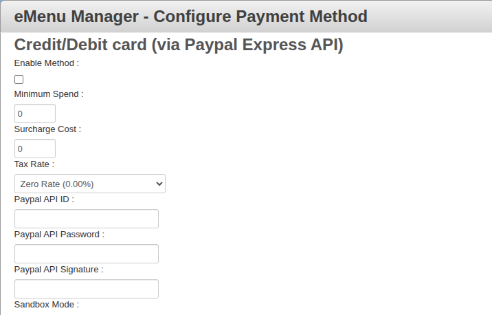 Setting Page in eMenu Account